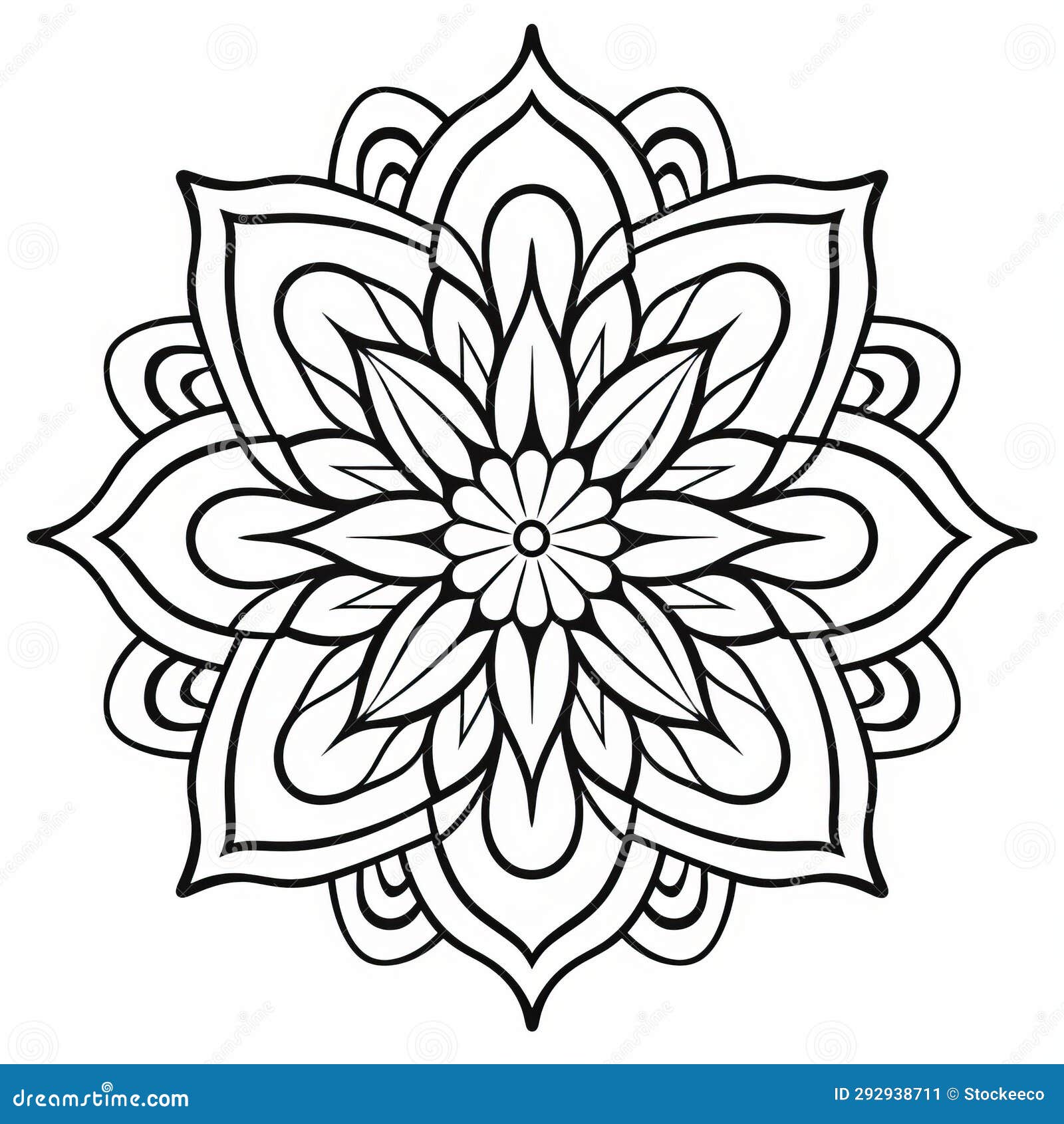 Printable mandala coloring page with emphasis on negative space stock image