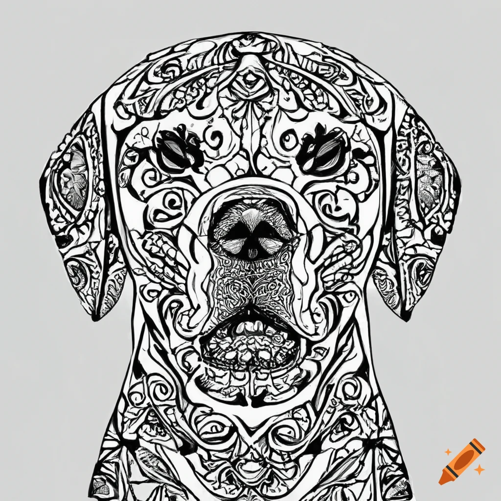 Coloring page for adults mandala dog image labrador white background clean line art fine line art on