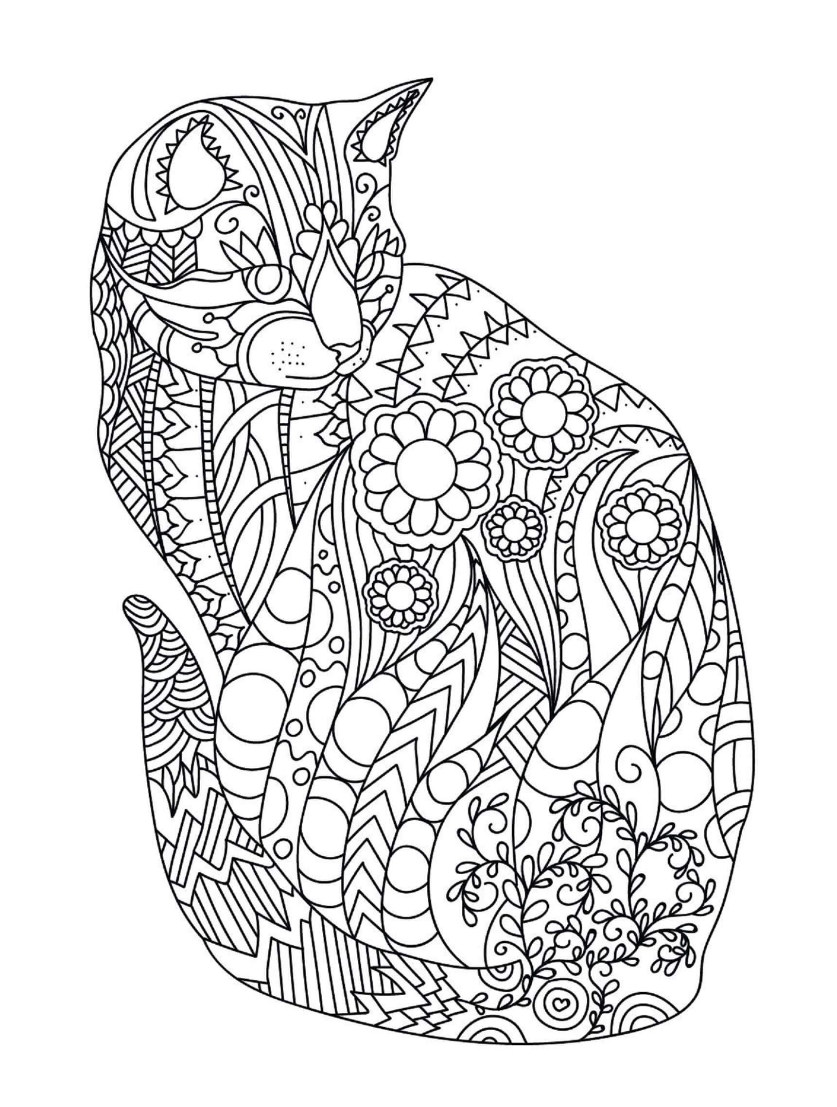 Simple cat mandala coloring page