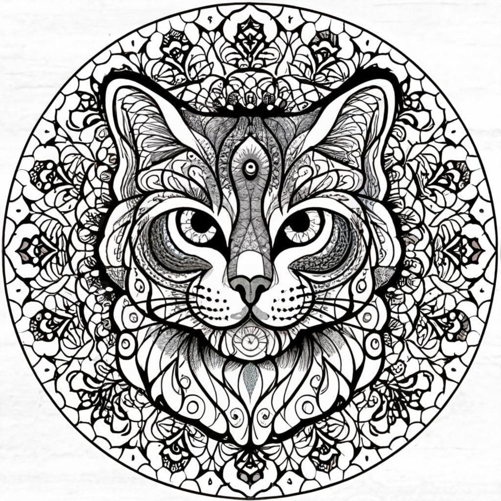 Mandala realistic coloring pages of cats