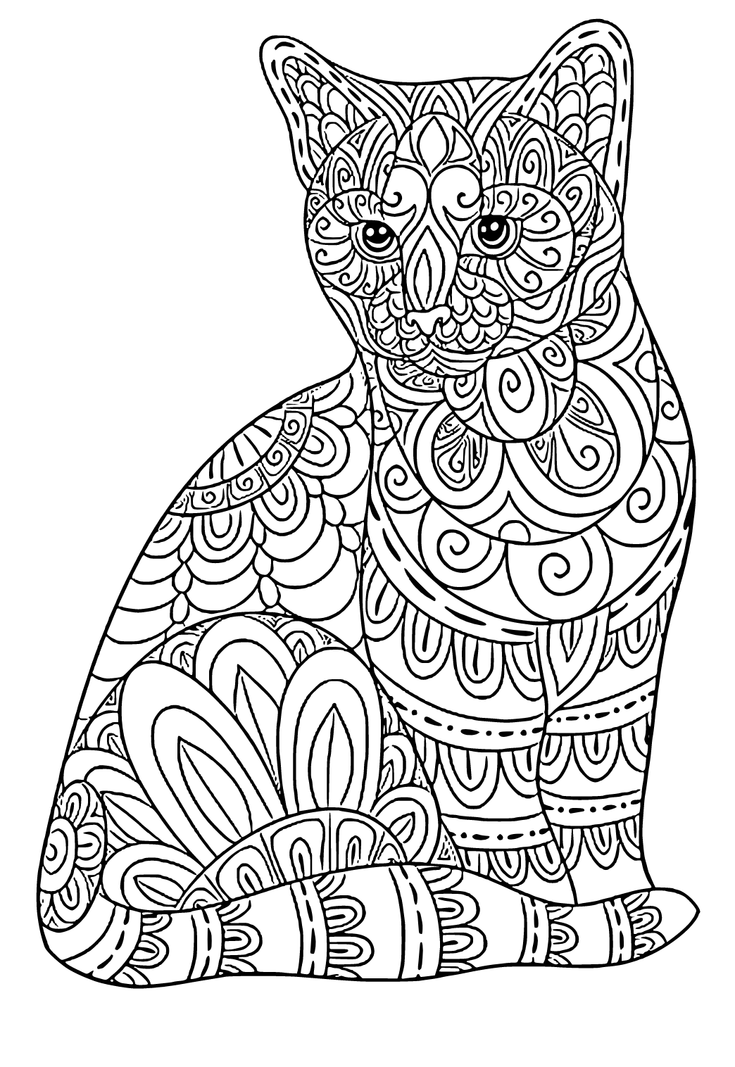 Free printable cat mandala coloring page for adults and kids