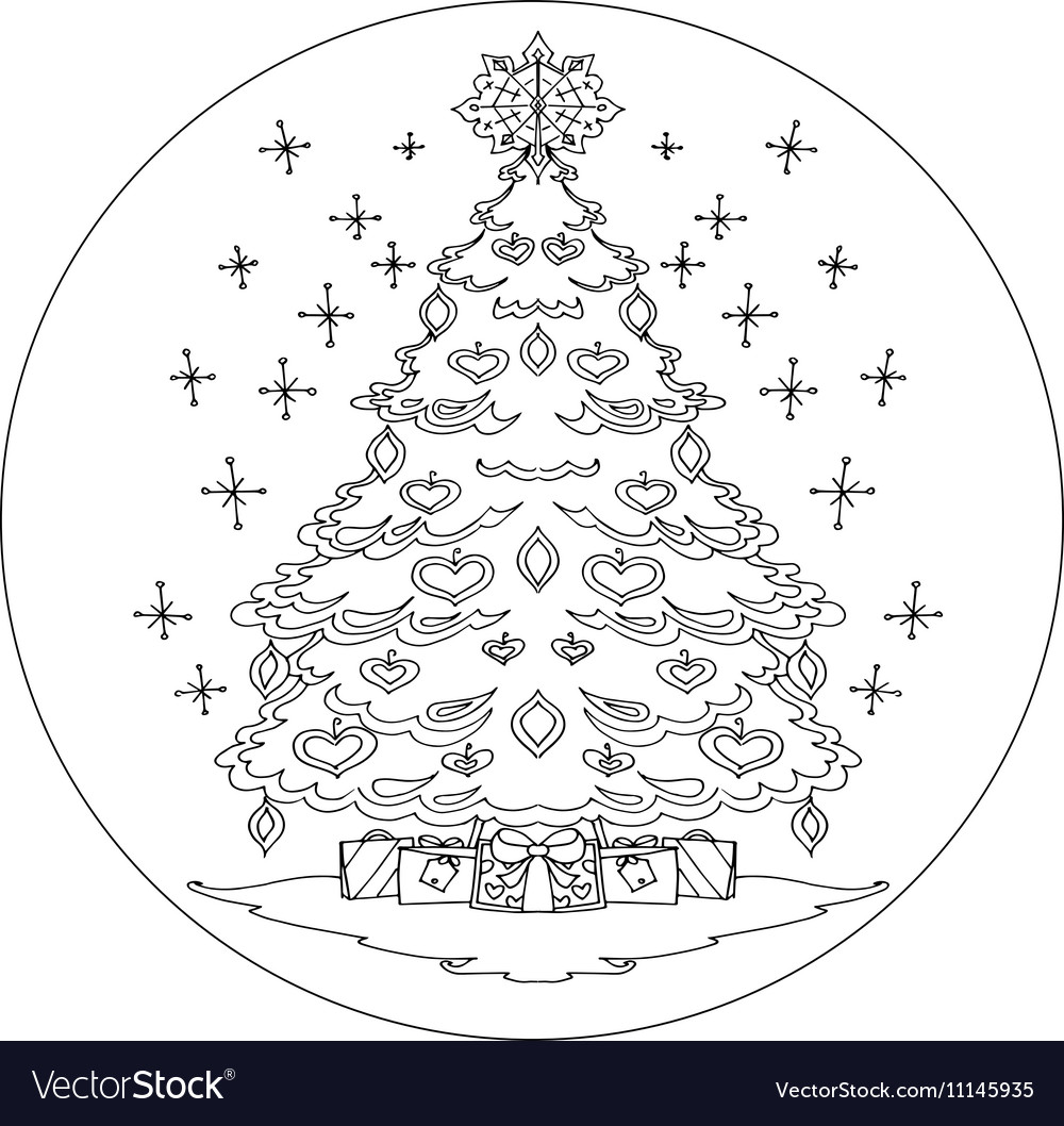 Christmas tree coloring mandala royalty free vector image