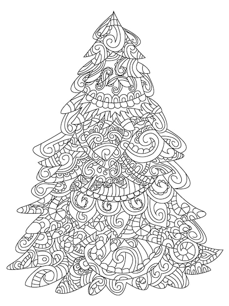 Premium vector christmas tree coloring vector