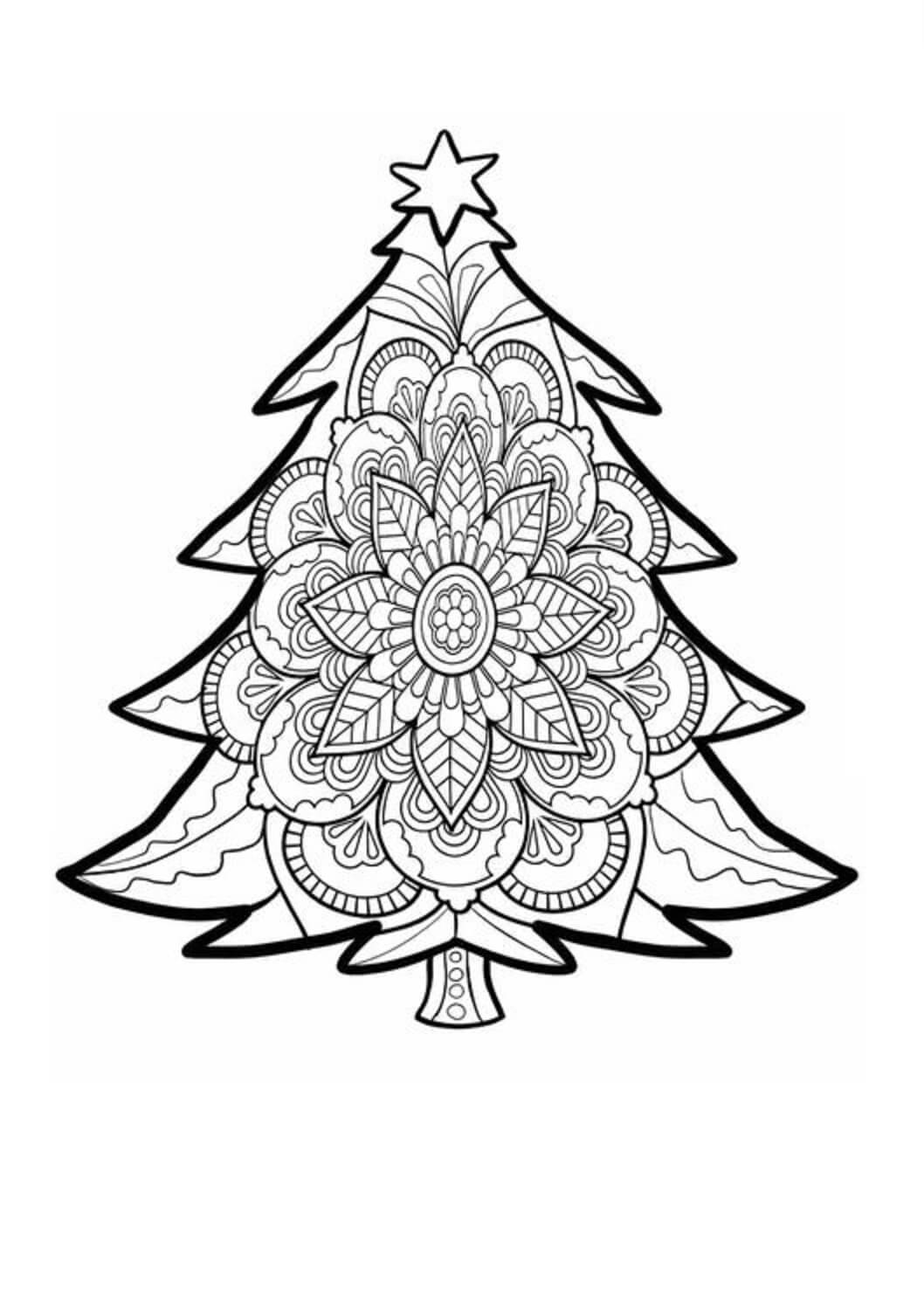 Christmas tree in christmas mandala coloring page