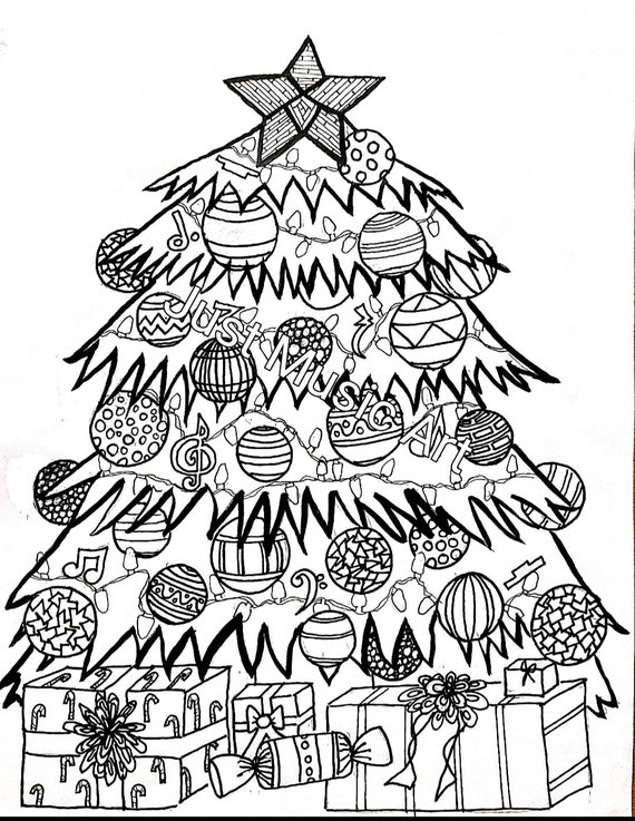 Christmas tree coloring page instant download