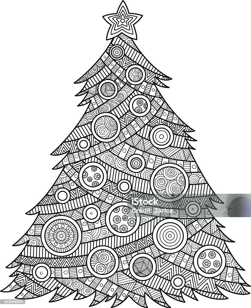 Coloring for adults christmas tree stock illustration