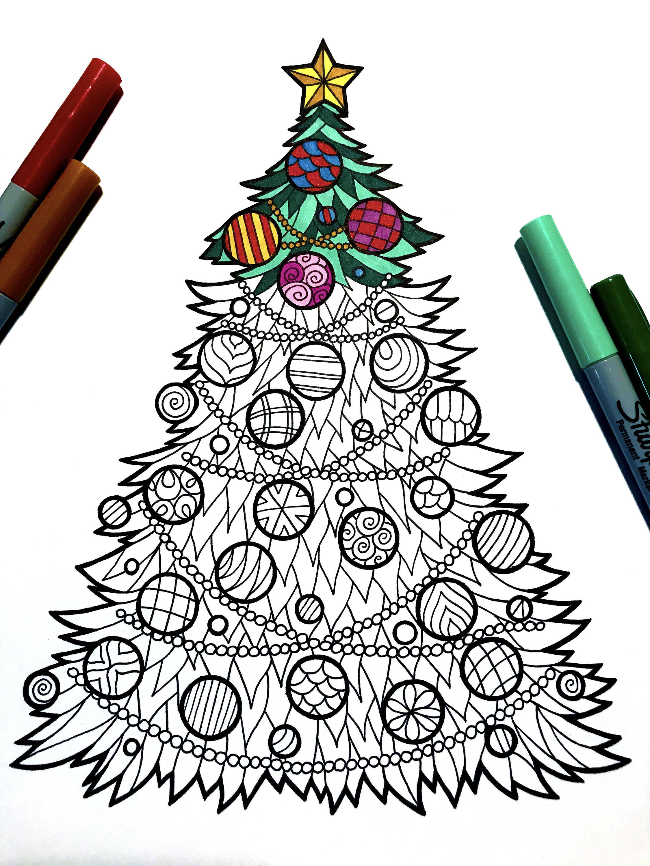 Christmas tree â pdf zentangle coloring page â scribble stitch