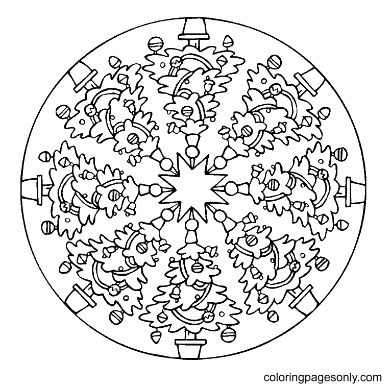 Christmas mandala coloring pages printable for free download