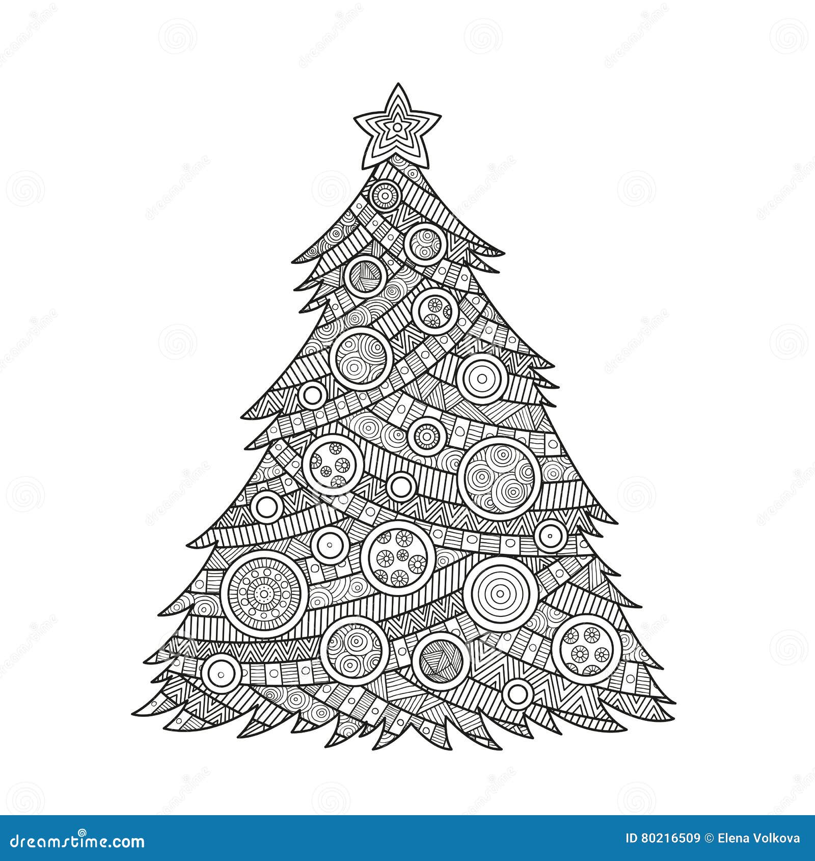 Coloring for adults christmas tree stock vector