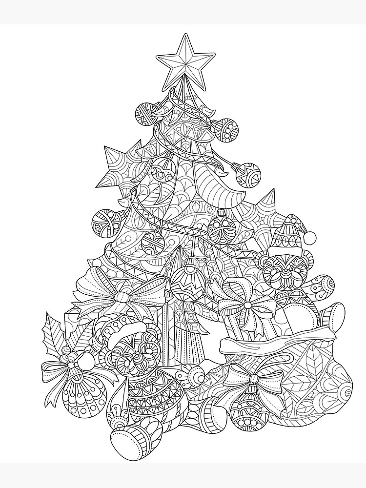 Christmas tree with ornaments color your own christmas poster for sale by ewynter