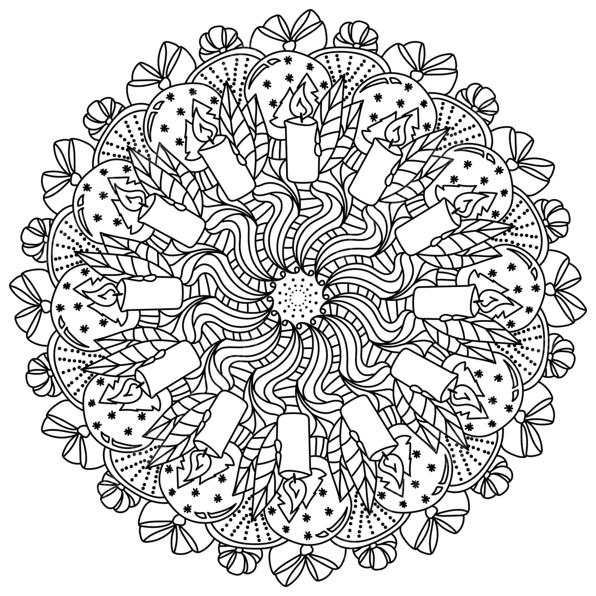 Contour mandala for christmas a festive coloring page featuring candles snowballs and xmas decorations vector christmas drawing rat drawing snow drawing png and vector with transparent background for free download