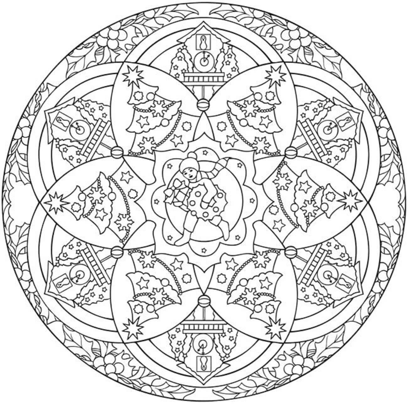 Christmas tree mandala coloring page