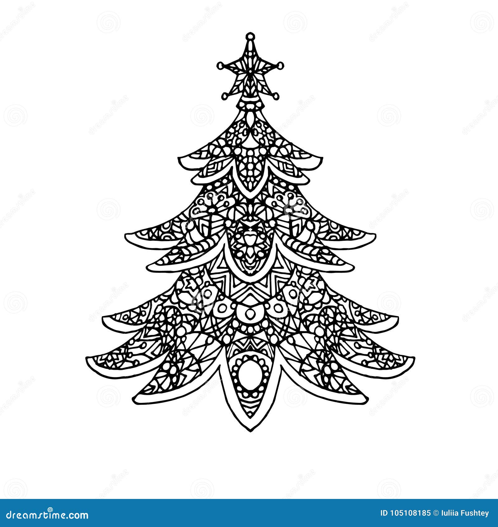 Christmas tree coloring page stock illustration