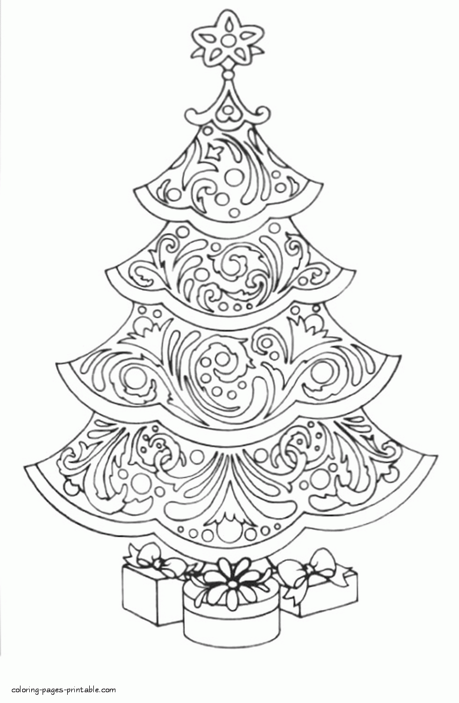 Adult coloring pages to print christmas tree coloring