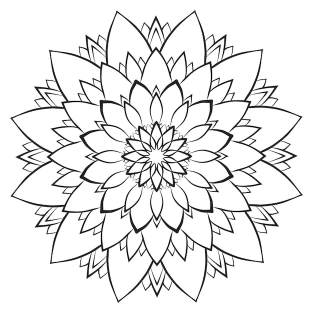 Premium vector flower mandala coloring page simple symmetrical floral shape for mindful coloring black outline on white background