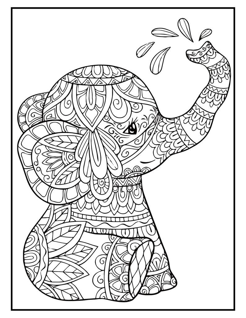 Elephant mandala coloring pages page elephant coloring book for adults and kids printable instant download