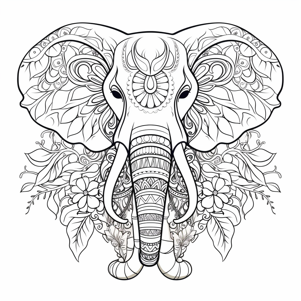 Elephant coloring pages for adults