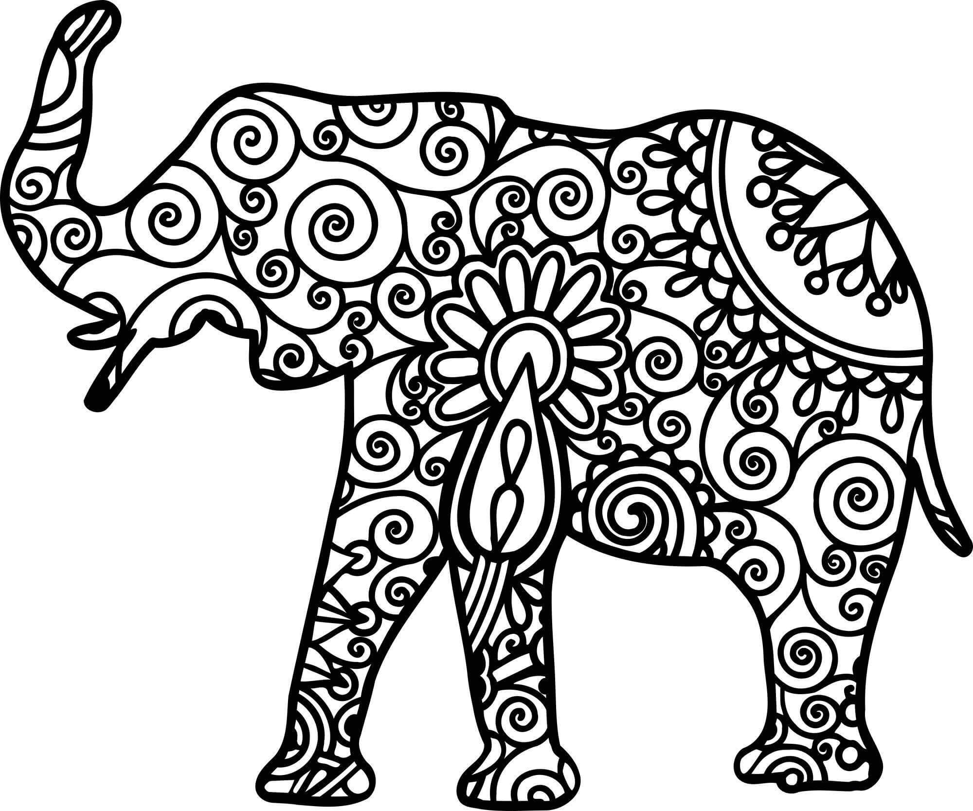 Awesome elephant mandala coloring page