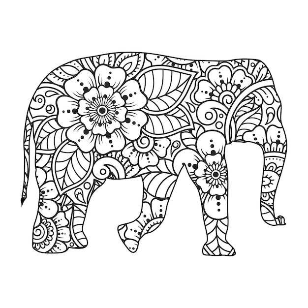 Premium vector mandala elephant coloring page for kids