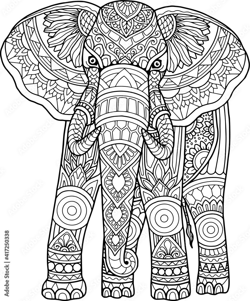 Elephant head coloring page mandala design print design t