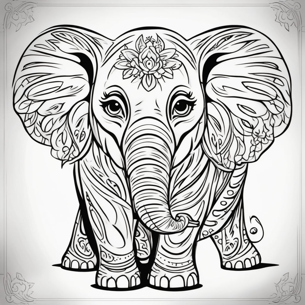 Mandala coloring book clear lines black and white a elephant head in the middle of a mandala black and white vector lines for coloring book