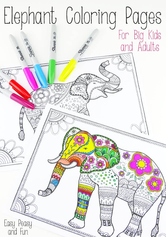 Free elephant coloring pages for adults