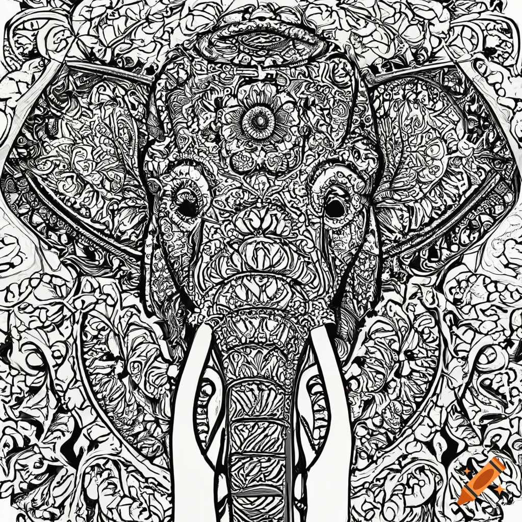 Coloring page for adults mandala elephant image front face white background minimilastic clean line art fine line art hd ar on