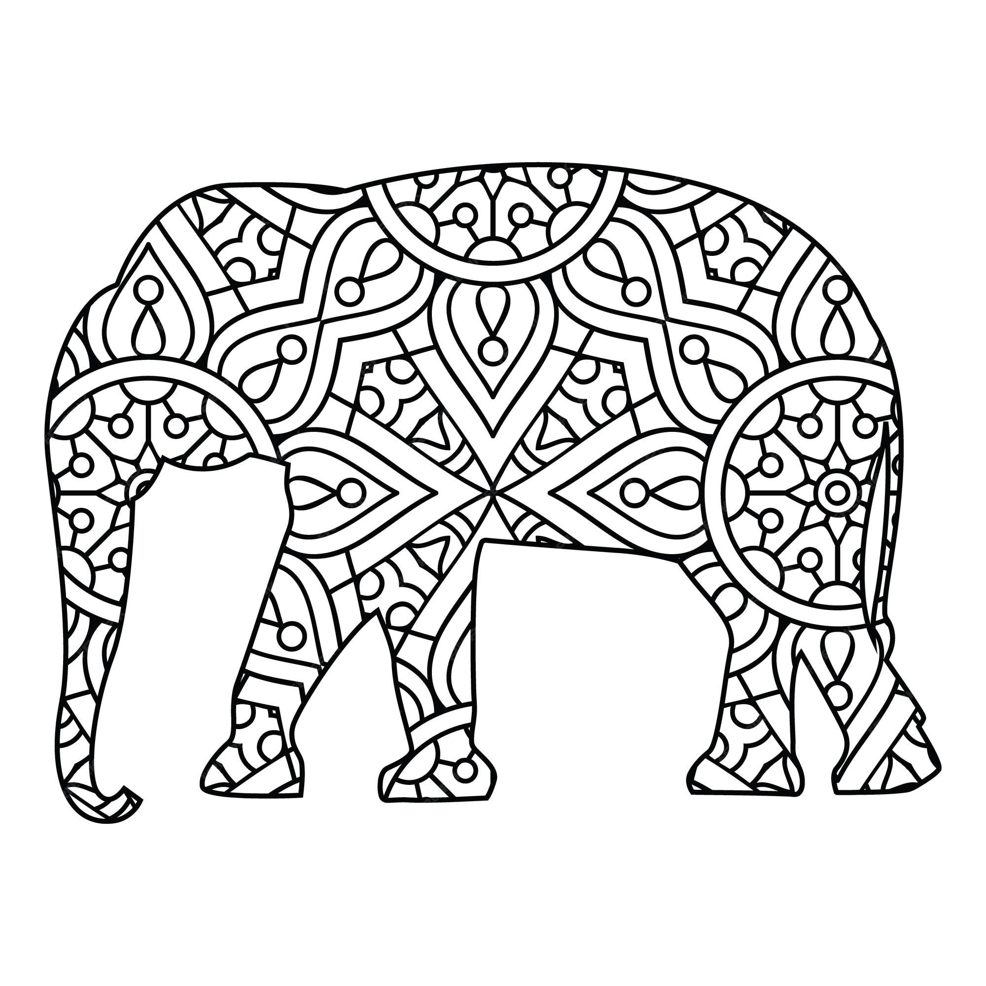 Premium vector mandala elephant coloring page for kids