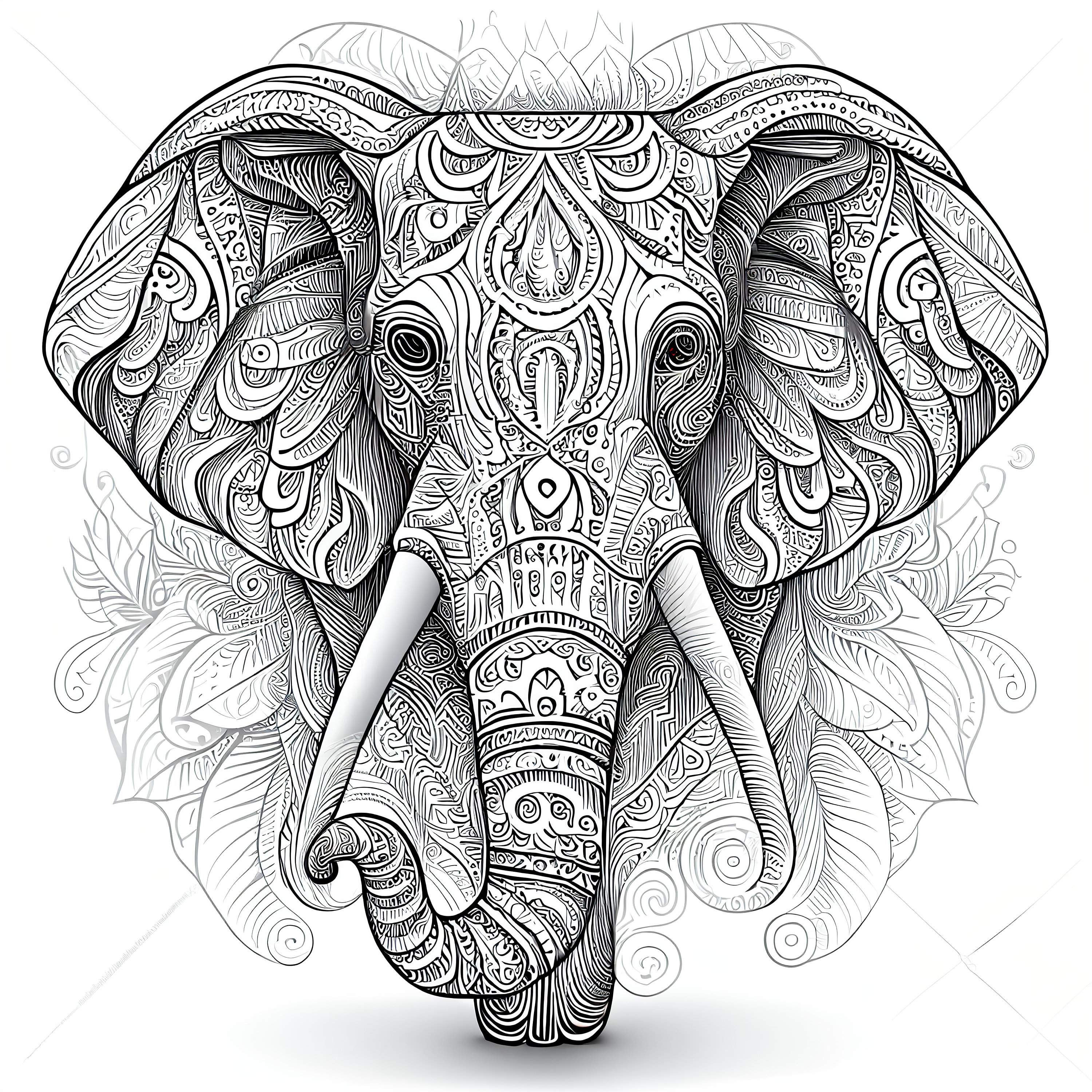 Pack stress relief coloring page elephant digital print filigree detailed mandala instant download set coloring pages for adults