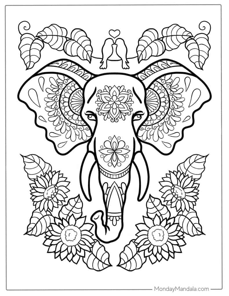 Elephant coloring pages free pdf printables