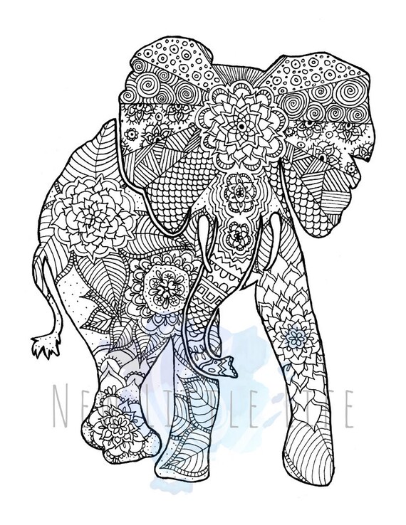 Elephant coloring page digital download adult coloring mandala coloring page black and white elephant elephant art elephant
