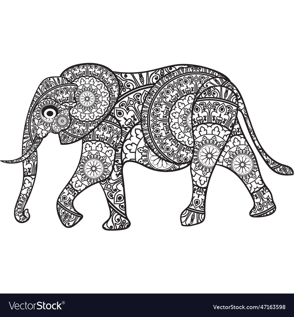 Elephant coloring page mandala design print vector image