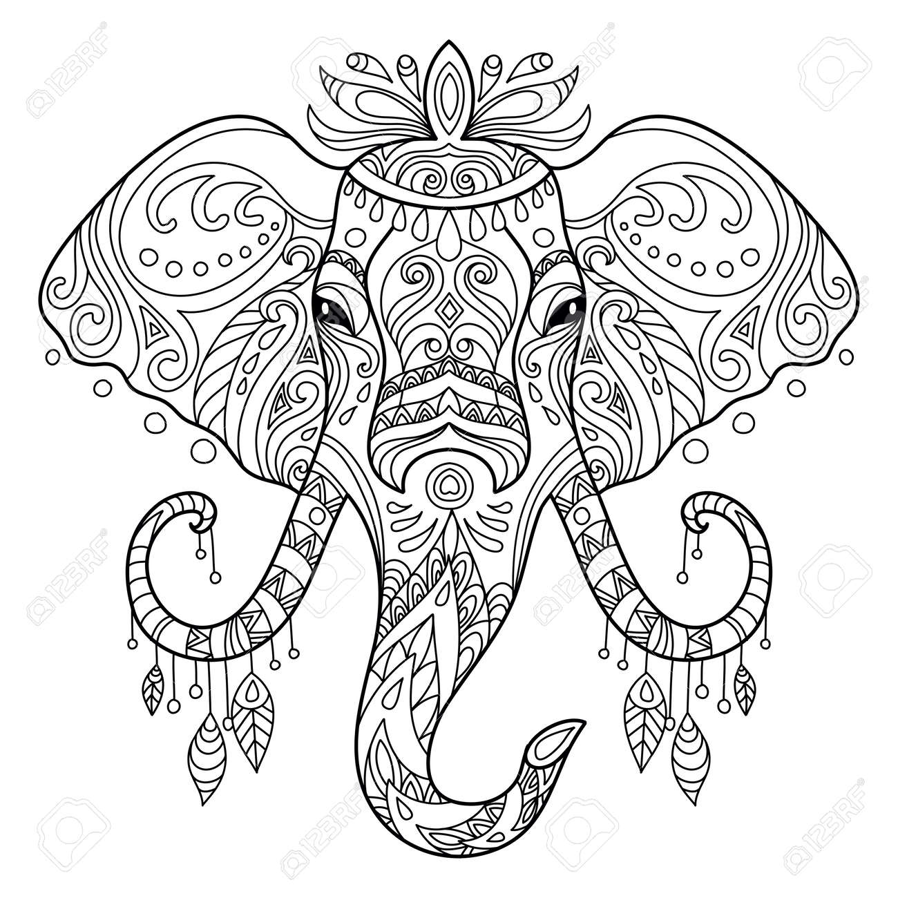 Tangle african elephant coloring book page for adult royalty free svg cliparts vectors and stock illustration image