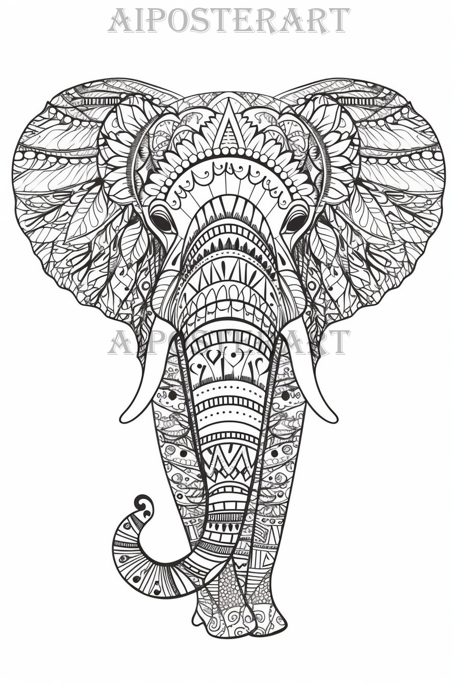 Mandala style elephant coloring page for adults printable coloring sheet advanced coloring patterned elephant high res x