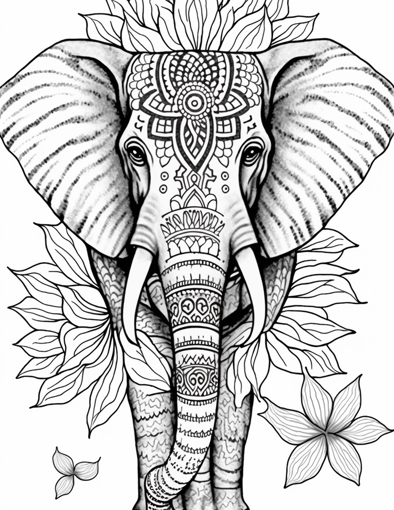 Three elephants coloring pages set