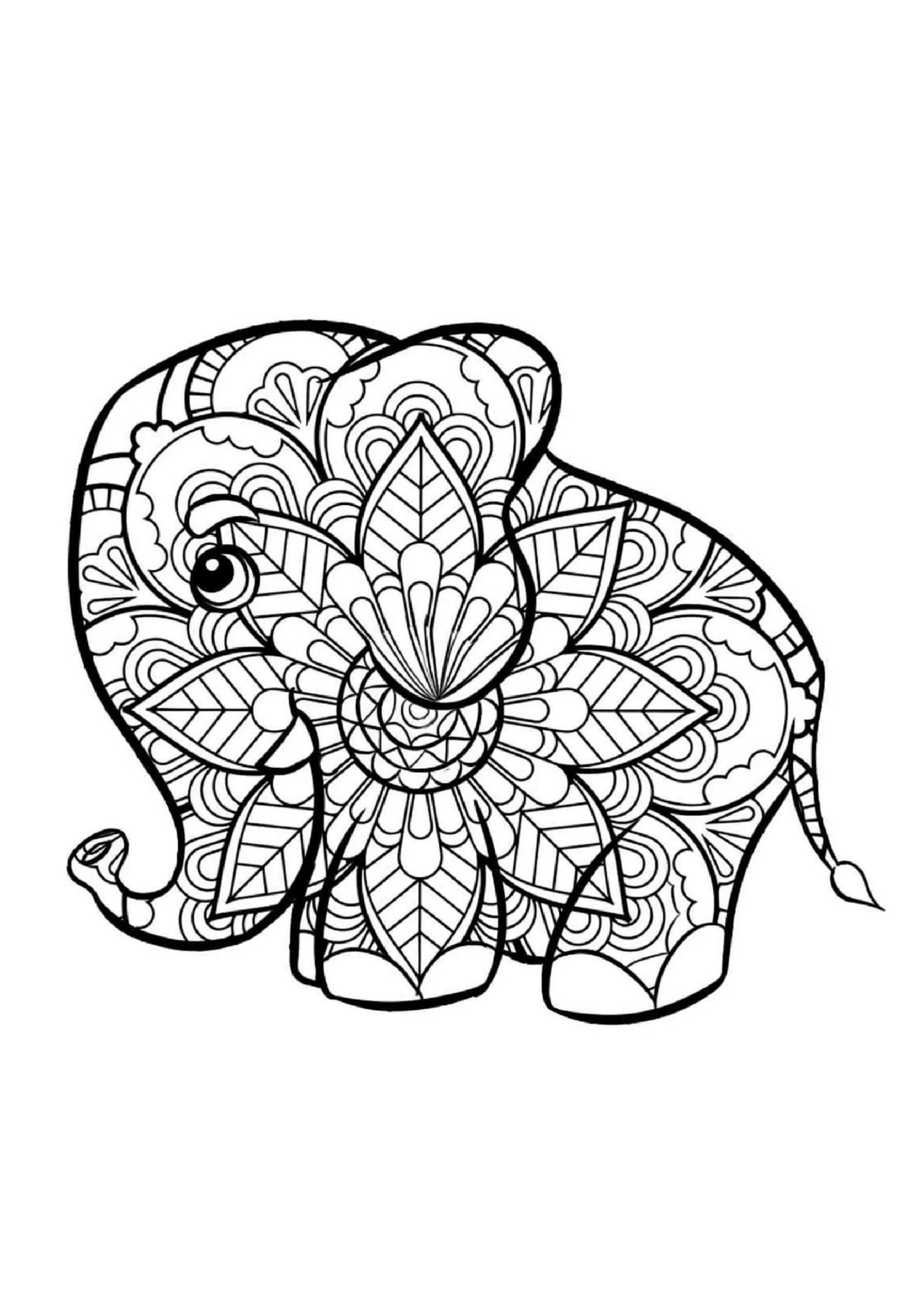 Little elephant mandala coloring page