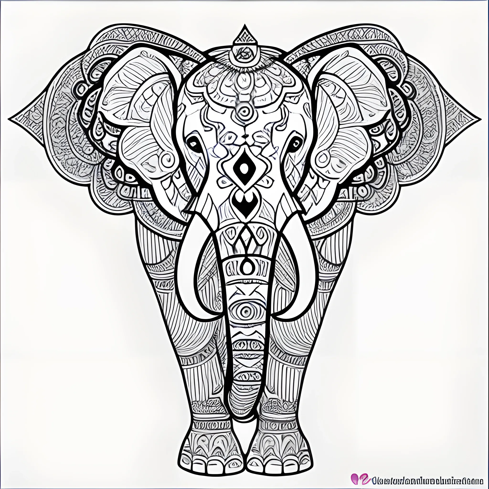 Coloring book page of a mandala elephant inspired in the indian