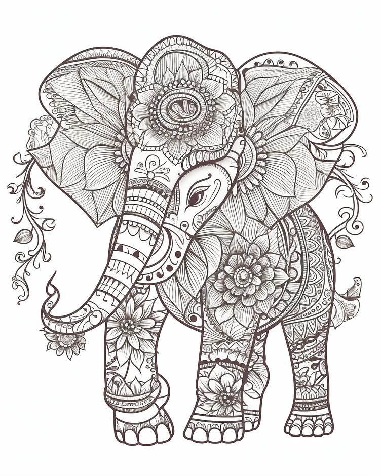 Cute elephant coloring book page for adult by likhon rahman on