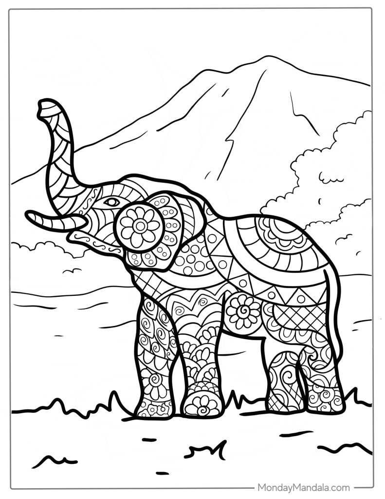 Elephant coloring pages free pdf printables