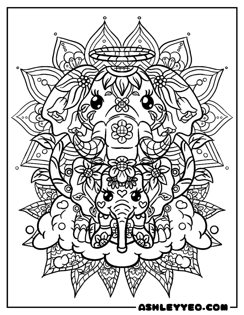 Free elephant mandala coloring pages for adults