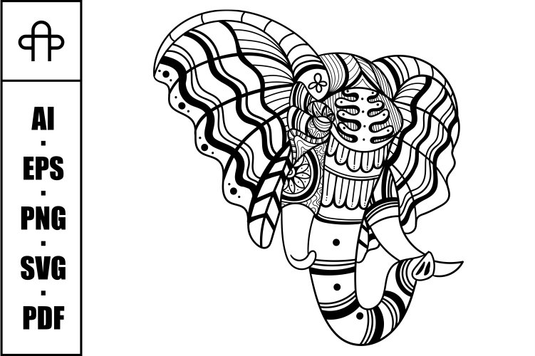Elephant head side position mandala zentangle coloring page