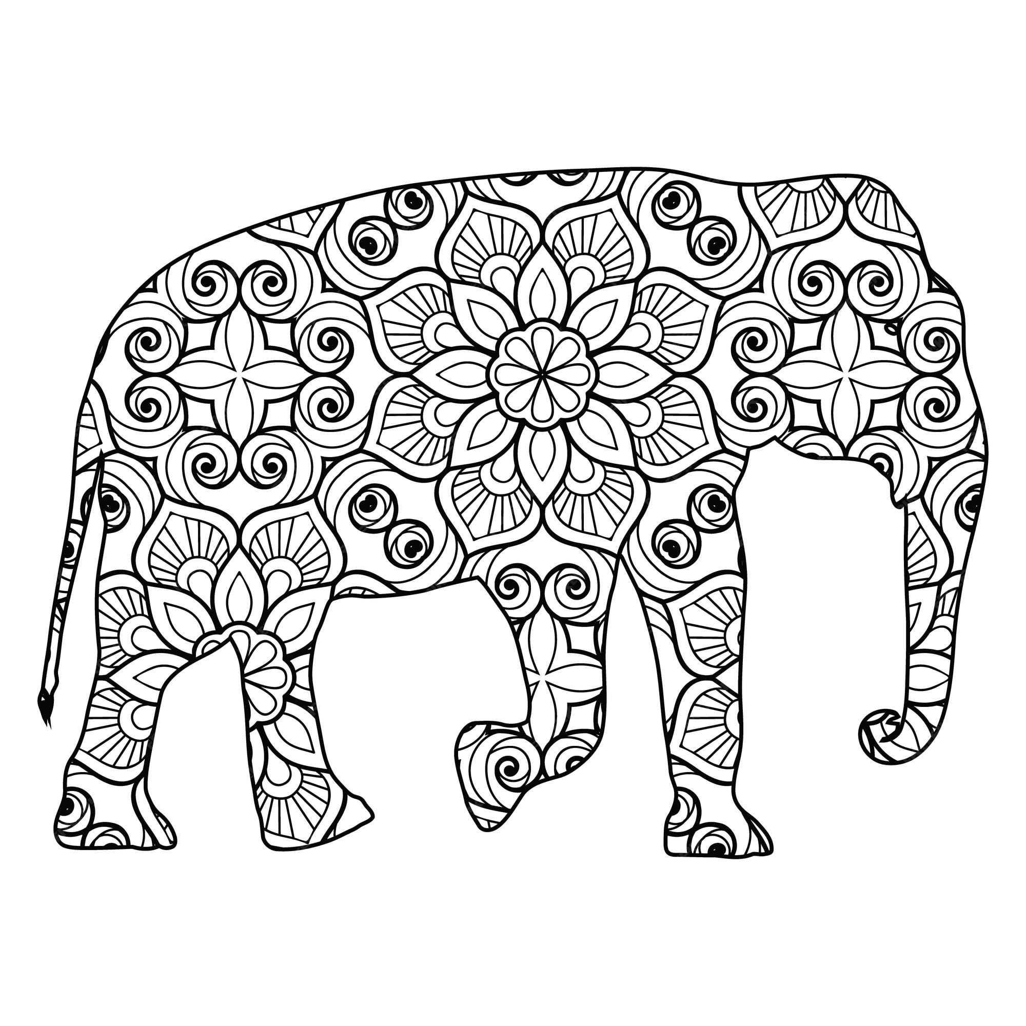 Premium vector mandala elephant coloring page for kids