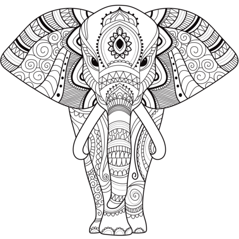 Zentangle elephant coloring page free printable coloring pages