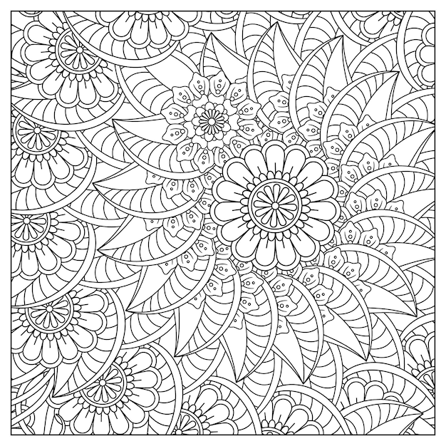 Premium vector flower mandala coloring page with mandala coloring page and floral coloring book for adults