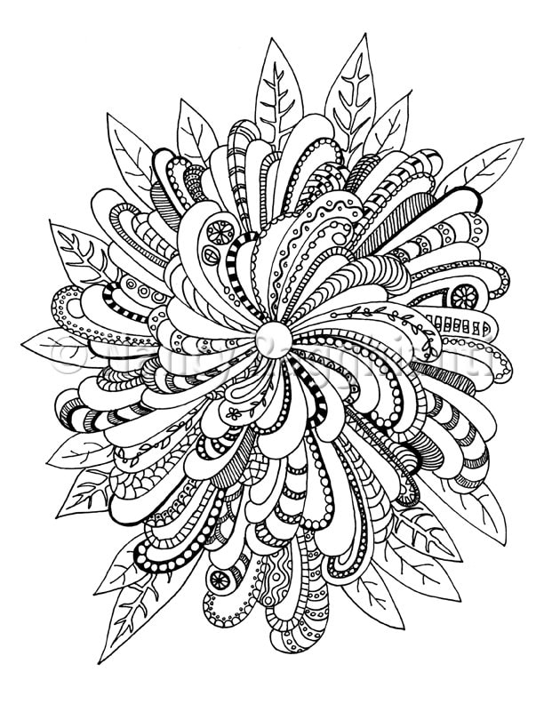 Printable coloring page digital download floral mandala