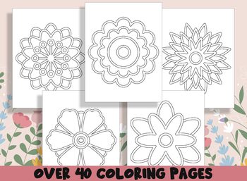 Flower mandalas coloring book printable simple spring flower coloring pages