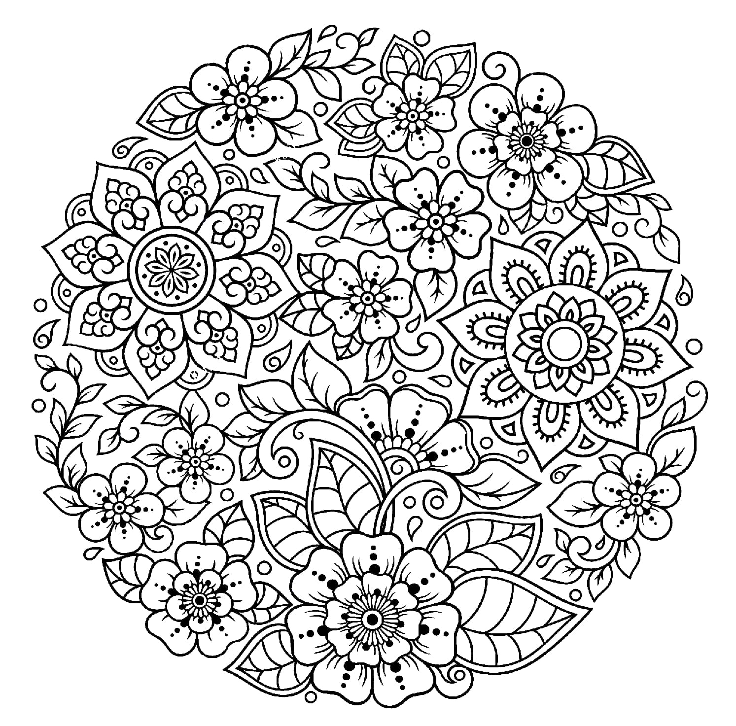 Flowers mandala coloring pages