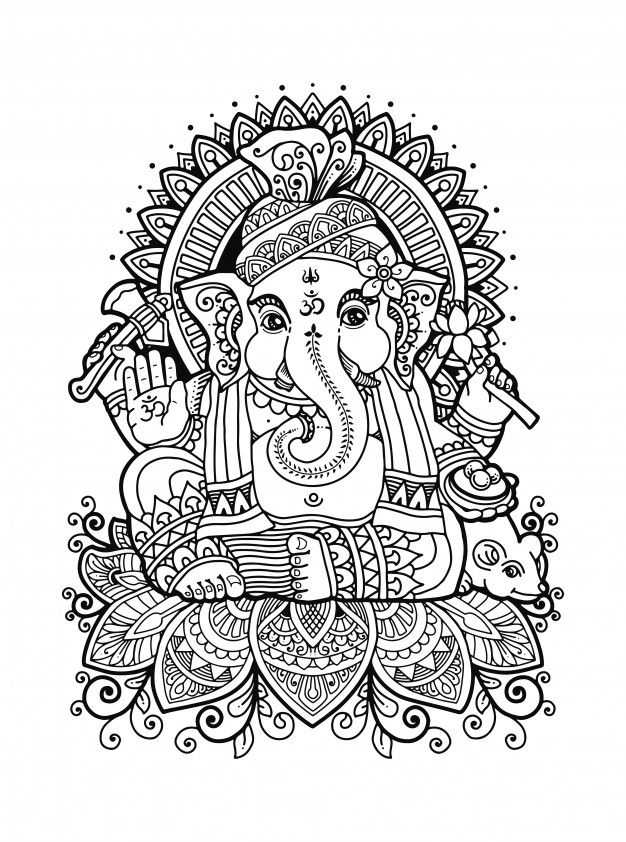 Premium vector mandala ganesha colorg book desenho ganesha arte ganesha ptura ganesha