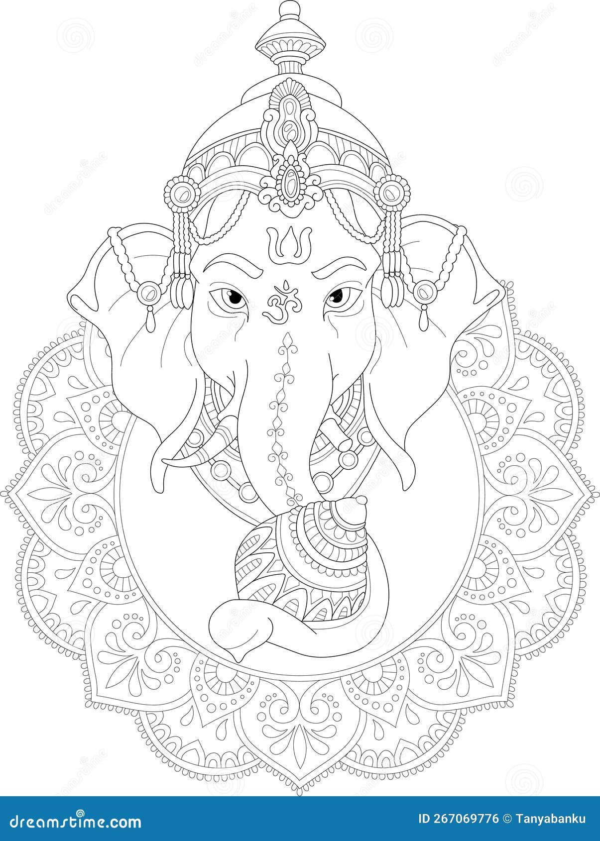 Buddhism religion ganesha god in mandala sketch template graphic elephant vector illustration in black and white stock vector