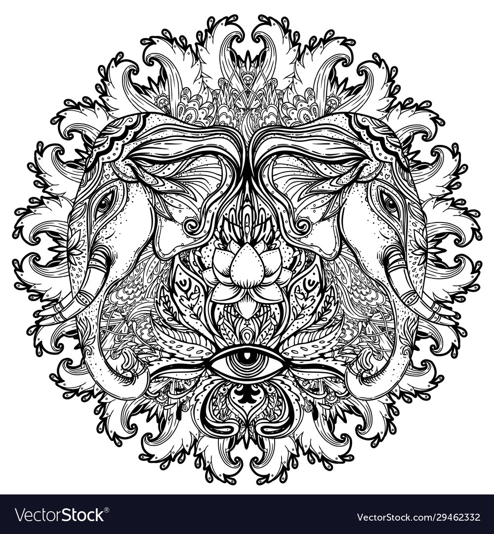 Elephant hindu lord ganesha over ornate mandala vector image